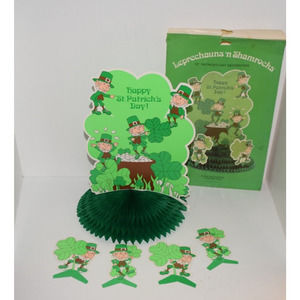 Leprechauns & Shamrocks 12" St Patricks Day Honeycomb Centerpiece Decoration